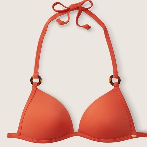 Victoria’s Secret Pink Swim Push Up Triangle Padded Bra Bikini Top with Rings - Picture 1 of 4